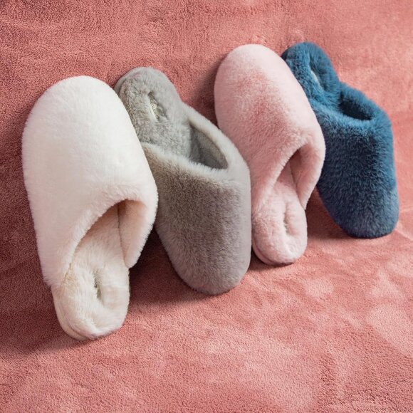 ⚡Women's White Fuzzy Scuff Slippers Soft Comfy Memory Foam Non Slip House Shoes - Picture 6 of 6